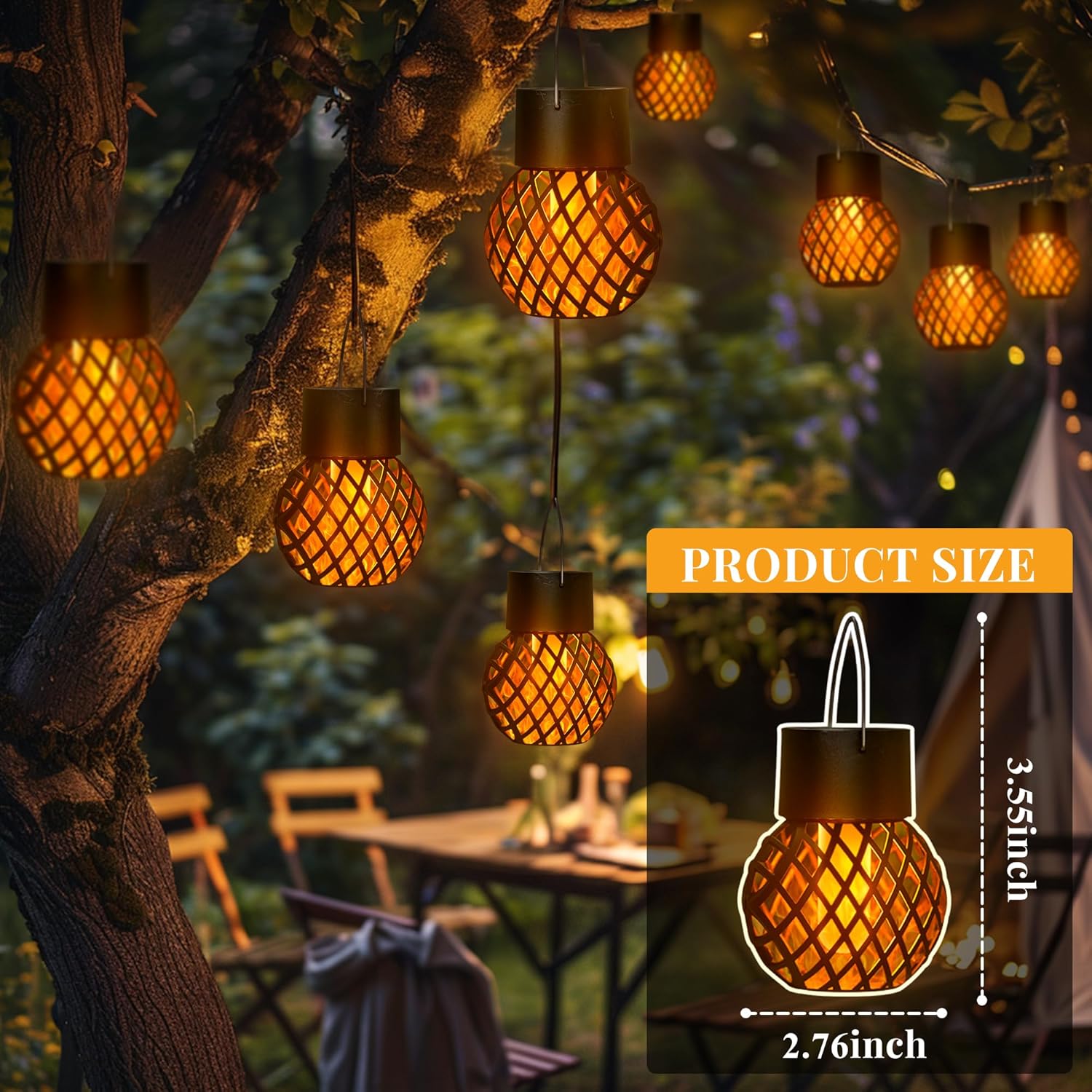 Waterproof Solar LED Hanging Lantern with Flame Effect, Garden Decoration Lamp, Fairy Light for Outdoor Patio Yard