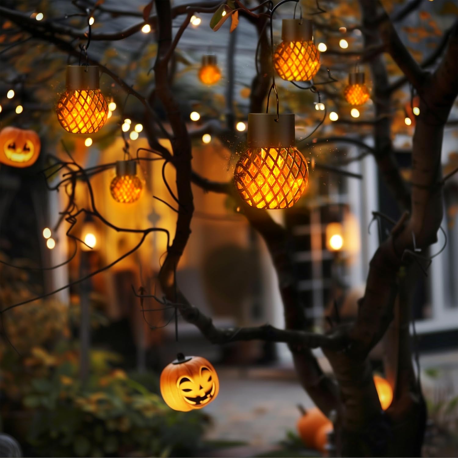 Waterproof Solar LED Hanging Lantern with Flame Effect, Garden Decoration Lamp, Fairy Light for Outdoor Patio Yard