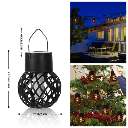 Waterproof Solar LED Hanging Lantern with Flame Effect, Garden Decoration Lamp, Fairy Light for Outdoor Patio Yard