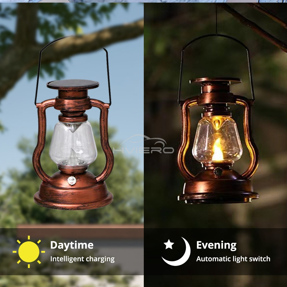 Retro Outdoor Solar Camping Lantern, Portable LED Kerosene Lamp for Garden, Hanging Decorative Waterproof Park Light