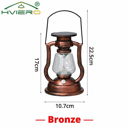 Retro Outdoor Solar Camping Lantern, Portable LED Kerosene Lamp for Garden, Hanging Decorative Waterproof Park Light