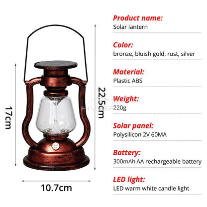 Retro Outdoor Solar Camping Lantern, Portable LED Kerosene Lamp for Garden, Hanging Decorative Waterproof Park Light