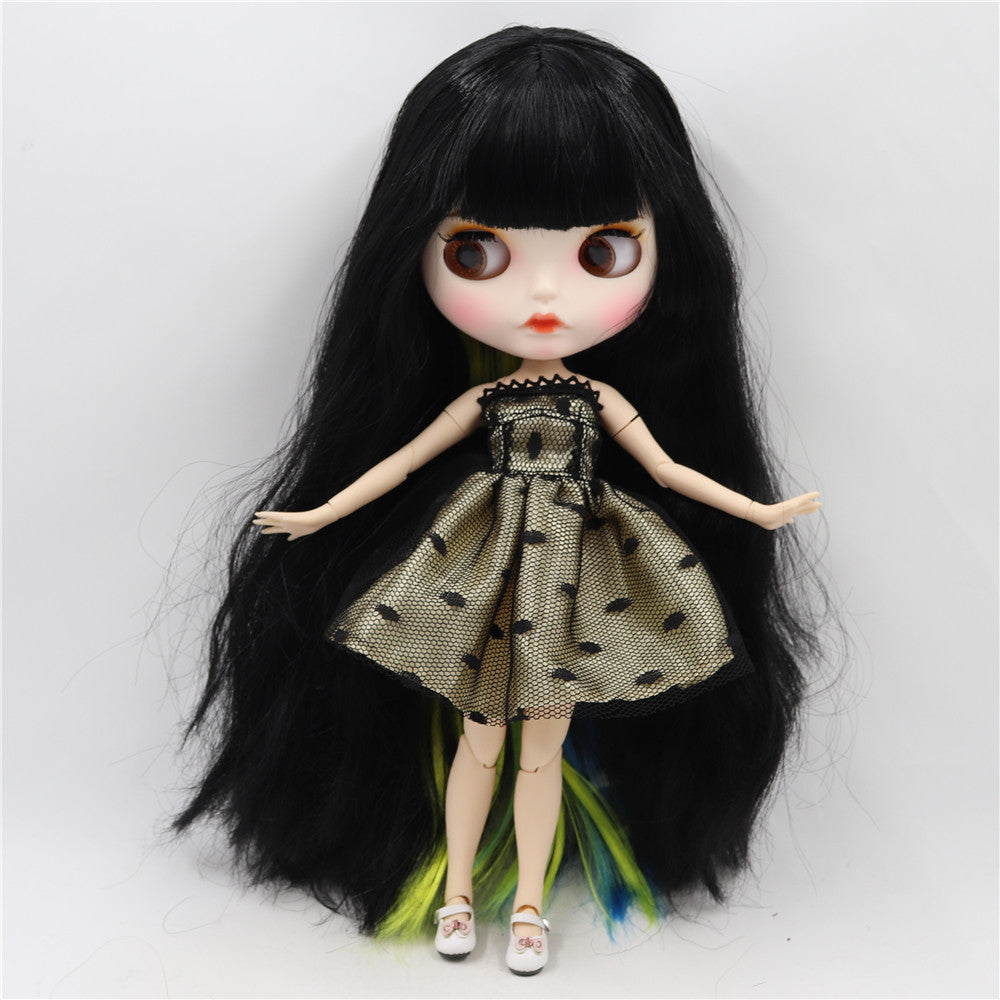ICY DBS Blyth Doll, White Skin Joint Body with Black Mixed Colorful Hair, New Matte Face, Eyebrows & Lip Gloss