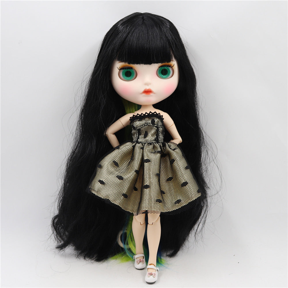 ICY DBS Blyth Doll, White Skin Joint Body with Black Mixed Colorful Hair, New Matte Face, Eyebrows & Lip Gloss