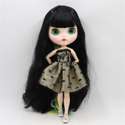 ICY DBS Blyth Doll, White Skin Joint Body with Black Mixed Colorful Hair, New Matte Face, Eyebrows & Lip Gloss