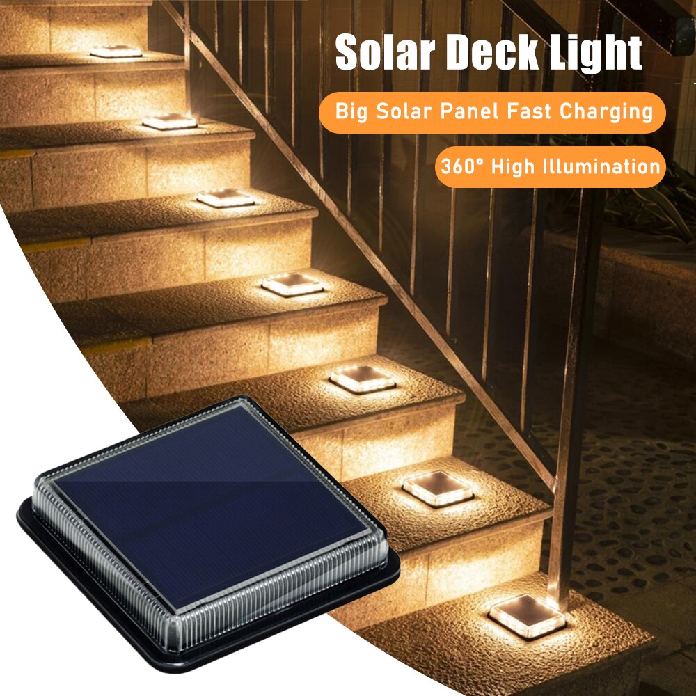 Outdoor Solar Power Step Light Stair Lamp, 12 LEDs Waterproof Deck Light, Auto On Off Garden Lighting
