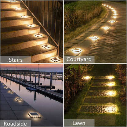 Outdoor Solar Power Step Light Stair Lamp, 12 LEDs Waterproof Deck Light, Auto On Off Garden Lighting