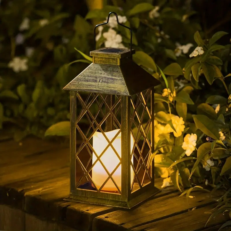 Solar Powered Hanging Lamp with Flickering Flameless Candle Light, Waterproof LED for Lawn, Patio, Table Outdoor Use