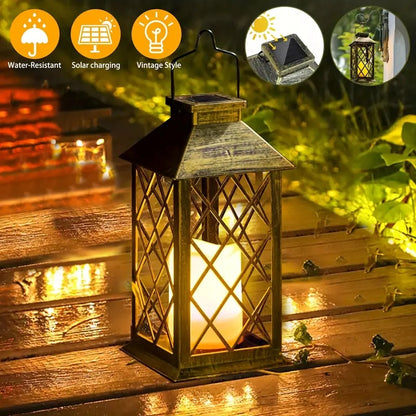 Solar Powered Hanging Lamp with Flickering Flameless Candle Light, Waterproof LED for Lawn, Patio, Table Outdoor Use