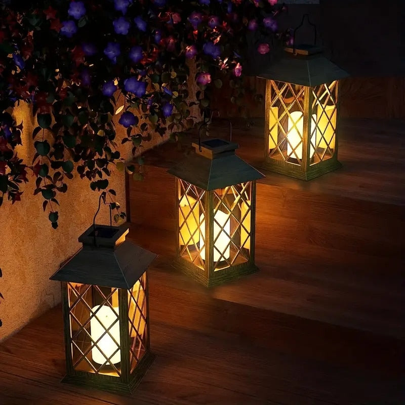 Solar Powered Hanging Lamp with Flickering Flameless Candle Light, Waterproof LED for Lawn, Patio, Table Outdoor Use
