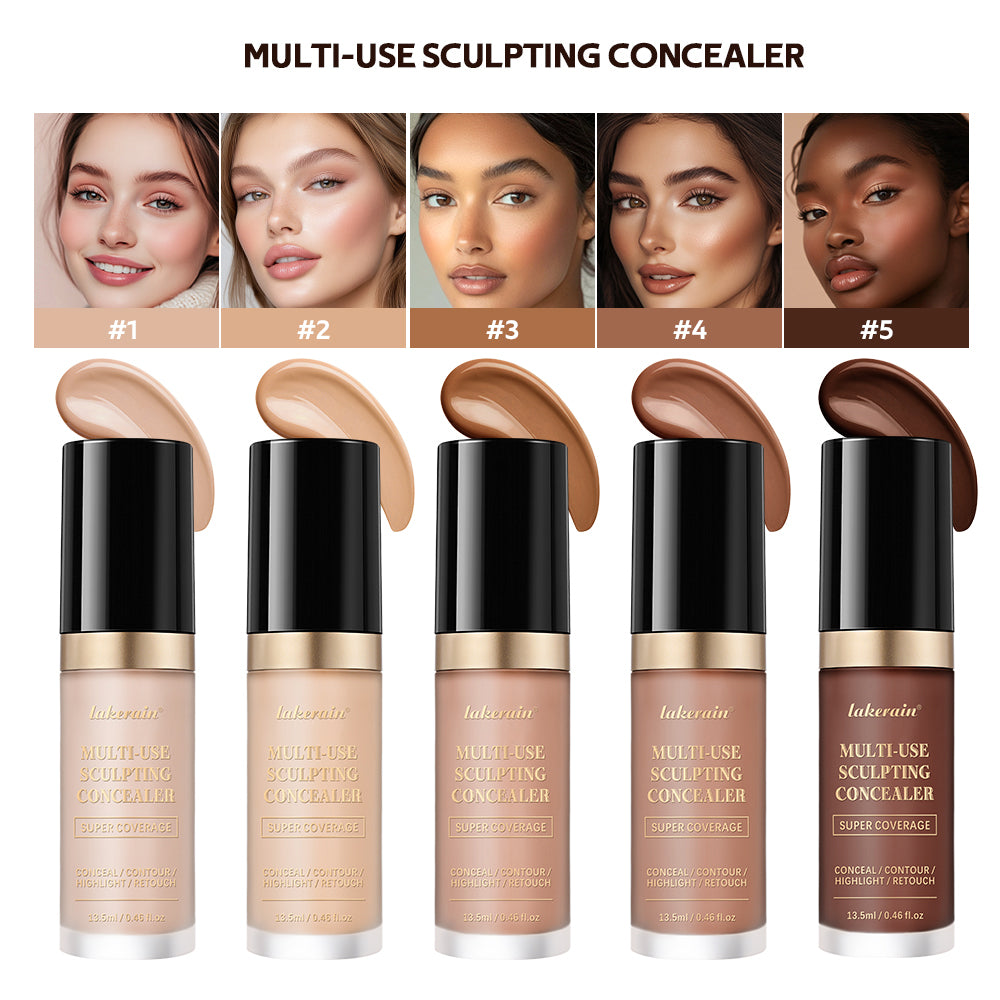 Multi-Use Super Coverage Concealer, Oil Free Hydrating Cream, Long Lasting Face Makeup, Cover Contour Highlight Retouch
