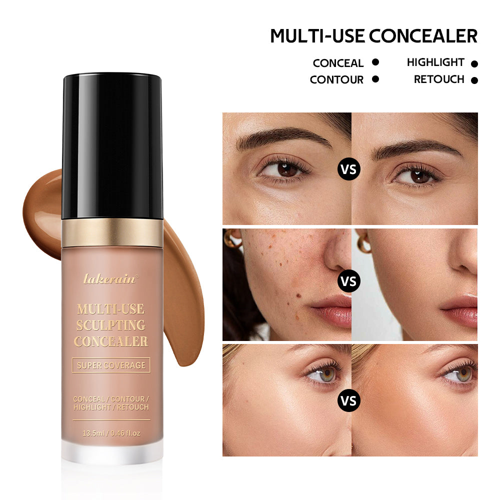 Multi-Use Super Coverage Concealer, Oil Free Hydrating Cream, Long Lasting Face Makeup, Cover Contour Highlight Retouch