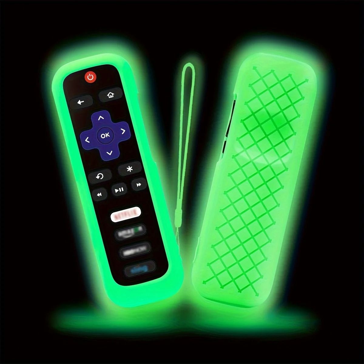 Luminous Silicone Remote Control Case With Strap For TCL Hisense Roku TV 8