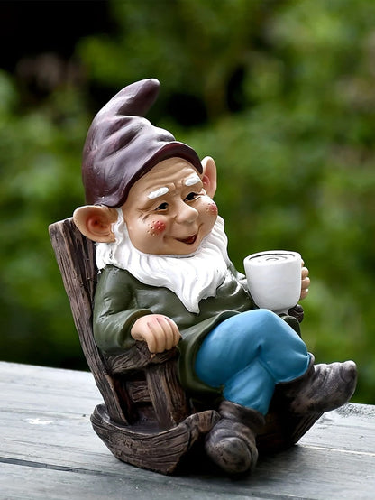 Lazy Garden Gnome In Rocking Chair Resin Outdoor Decoration 1