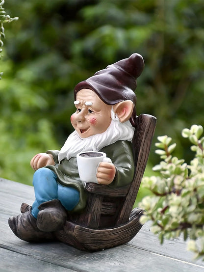 Lazy Garden Gnome In Rocking Chair Resin Outdoor Decoration 2