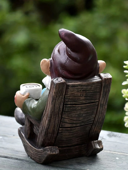 Lazy Garden Gnome In Rocking Chair Resin Outdoor Decoration 3