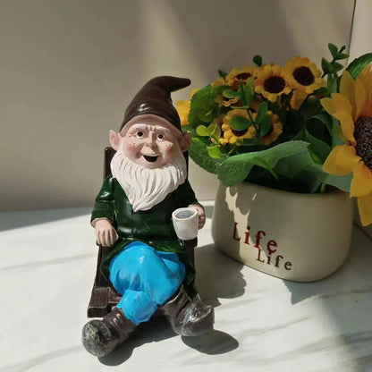 Lazy Garden Gnome In Rocking Chair Resin Outdoor Decoration 5