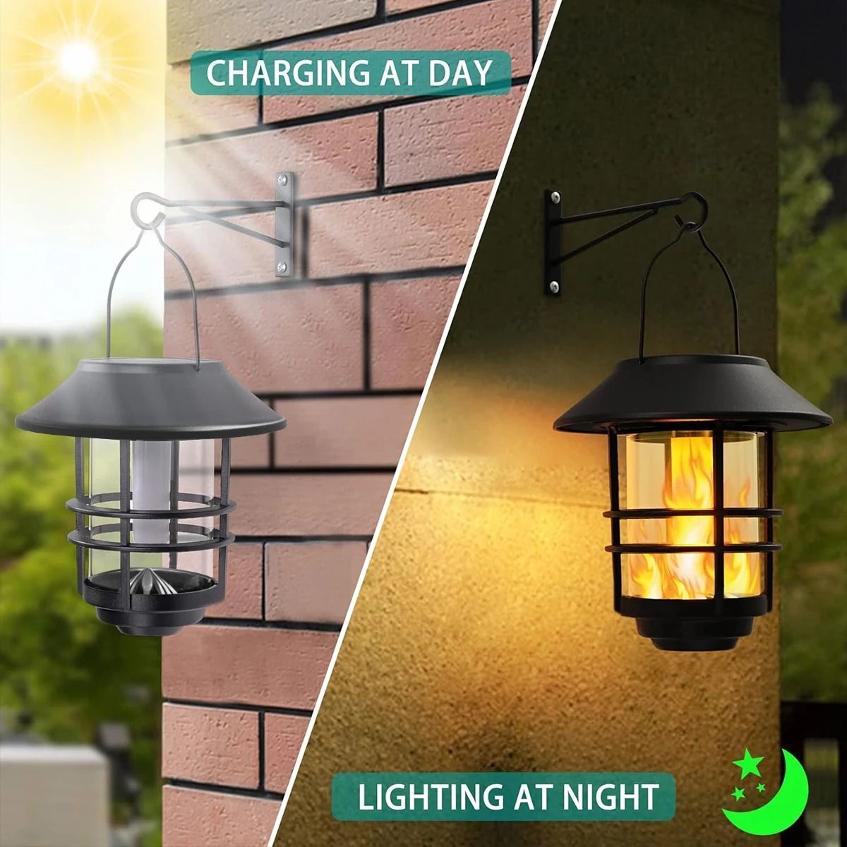 Solar Hanging Lantern With Flickering Flame Effect For Fence And Patio Lighting 6