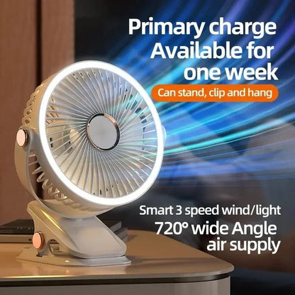Rechargeable Camping Fan With LED Light And Clip For Portable Cooling 1