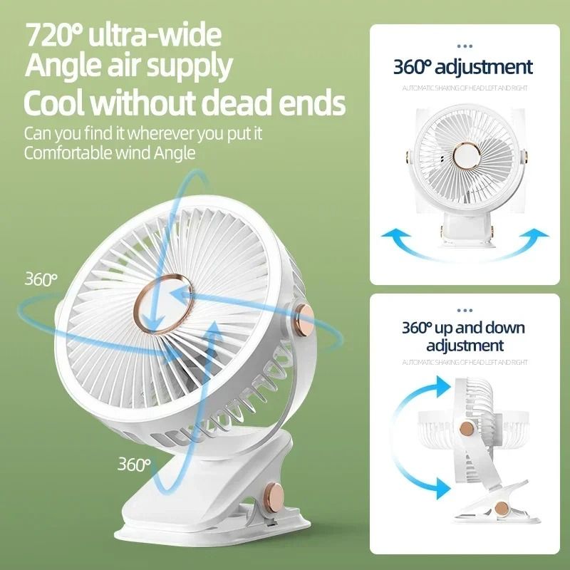 Rechargeable Camping Fan With LED Light And Clip For Portable Cooling 3