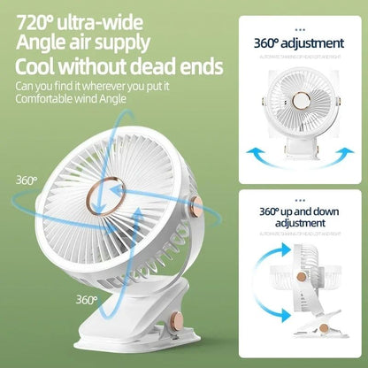 Rechargeable Camping Fan With LED Light And Clip For Portable Cooling 3