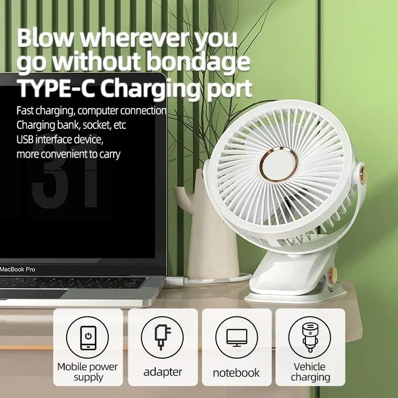 Rechargeable Camping Fan With LED Light And Clip For Portable Cooling 4