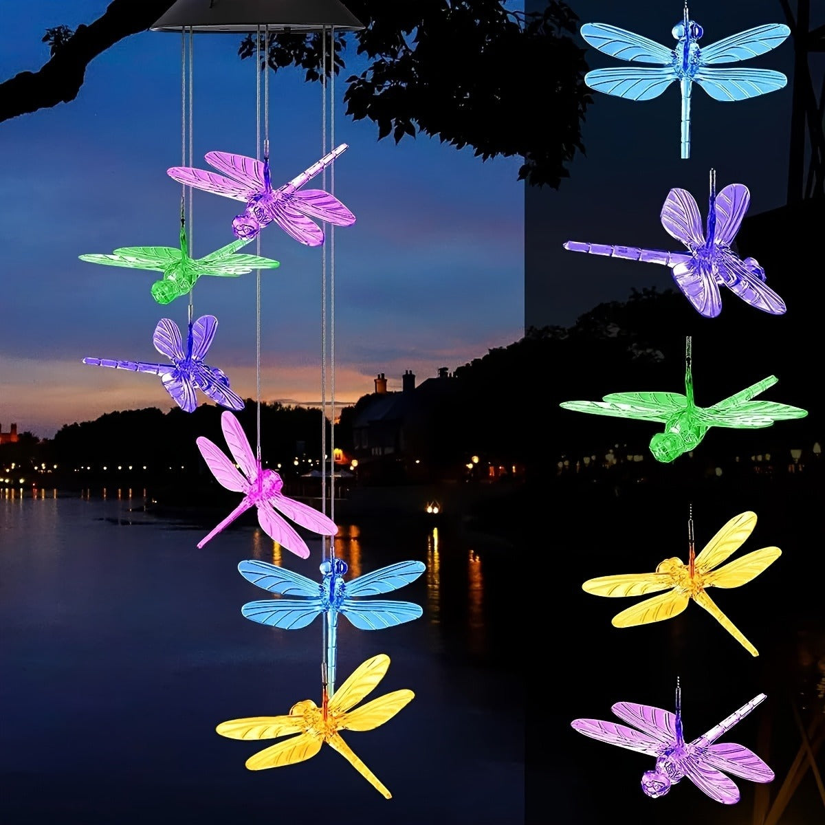 Solar Wind Chimes Outdoor Lights, Dragonfly Gift for Women, Mom, Grandma, Sister Birthday, 1pc Garden Decor