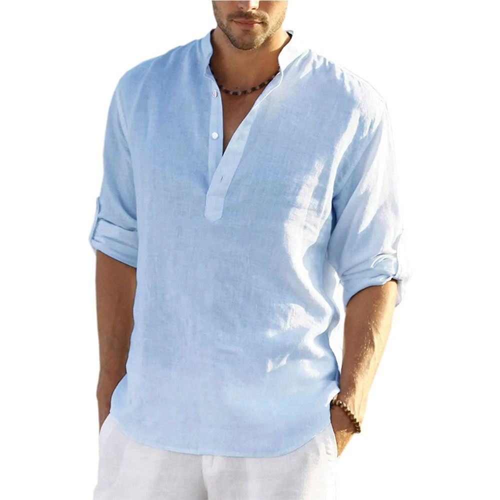 Mens Casual Cotton Linen Long Sleeve Shirt For Spring And Autumn 3