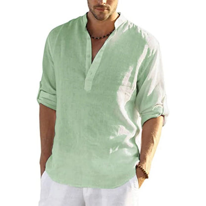 Mens Casual Cotton Linen Long Sleeve Shirt For Spring And Autumn 10