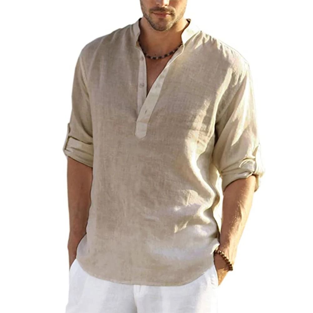 Mens Casual Cotton Linen Long Sleeve Shirt For Spring And Autumn 11