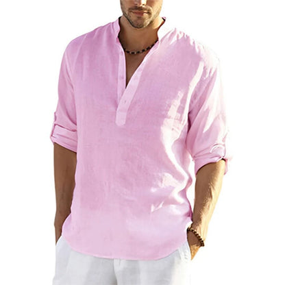 Mens Casual Cotton Linen Long Sleeve Shirt For Spring And Autumn 12