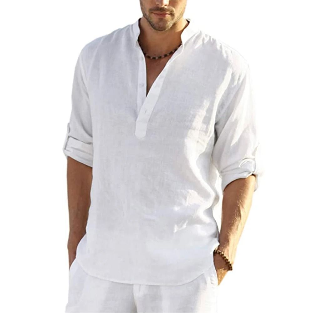 Mens Casual Cotton Linen Long Sleeve Shirt For Spring And Autumn 13