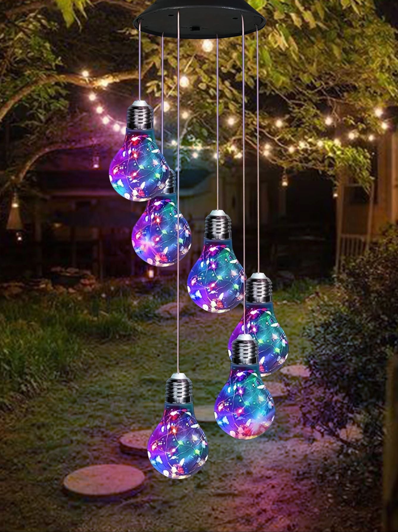 6LED Bulb Wind Chime Solar Light, Outdoor Garden Decor Wind Chime, Party Decoration, Balcony Lights, Holiday Gift Idea