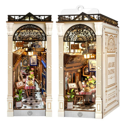 Robotime Arcade Dating Booknook with Dust Cover, DIY Miniature Dollhouse Kit, 3D Wooden Puzzle Bookend & Bookshelf Decor