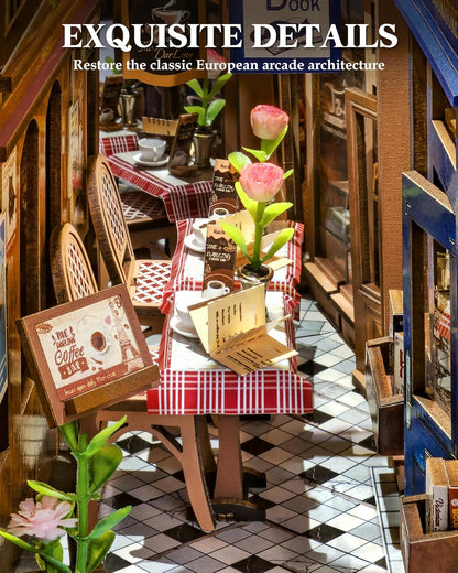 Robotime Arcade Dating Booknook with Dust Cover, DIY Miniature Dollhouse Kit, 3D Wooden Puzzle Bookend & Bookshelf Decor