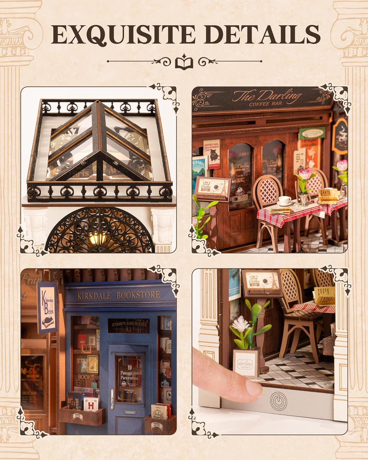 Robotime Arcade Dating Booknook with Dust Cover, DIY Miniature Dollhouse Kit, 3D Wooden Puzzle Bookend & Bookshelf Decor