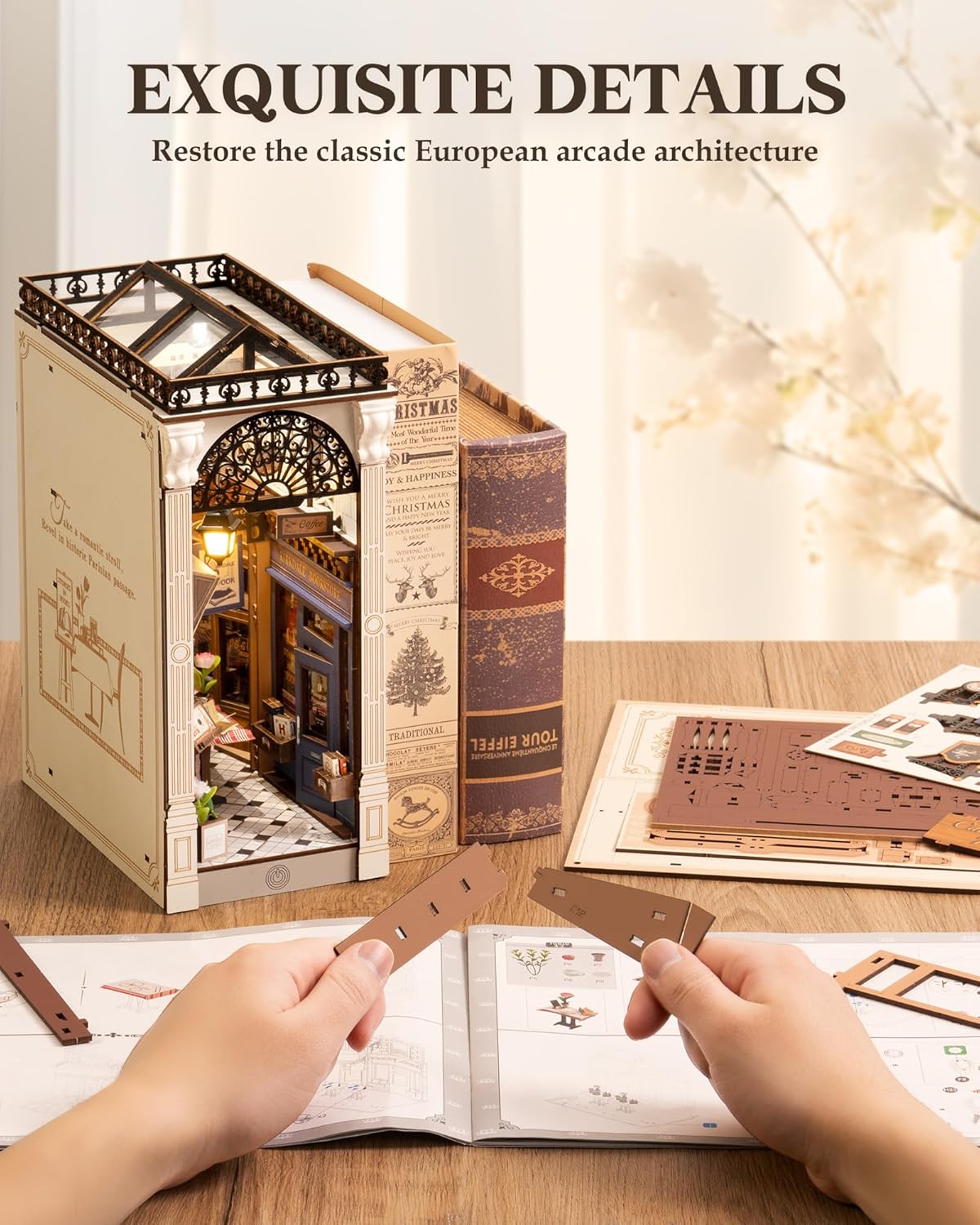 Robotime Arcade Dating Booknook with Dust Cover, DIY Miniature Dollhouse Kit, 3D Wooden Puzzle Bookend & Bookshelf Decor