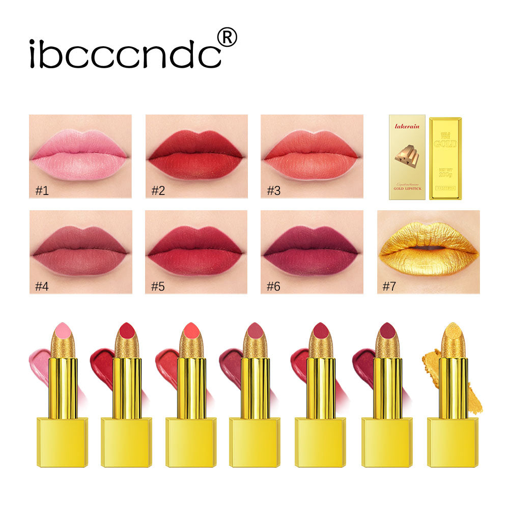 Shimmer Gold Lipstick Metallic, Waterproof Glitter Sexy Lipsticks, Long Lasting Shine, Gold Brick Tube Design Gift