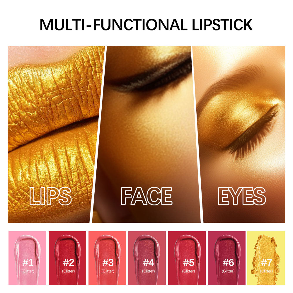 Shimmer Gold Lipstick Metallic, Waterproof Glitter Sexy Lipsticks, Long Lasting Shine, Gold Brick Tube Design Gift