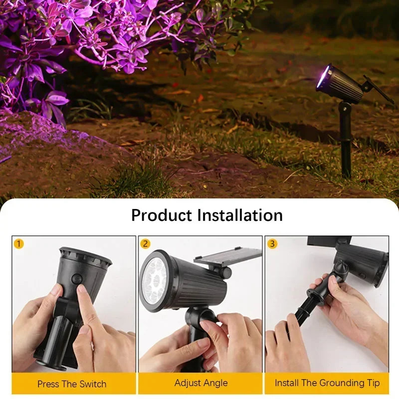 Outdoor 9LED Solar Spotlights Waterproof, Adjustable Brightness Yard Light, Garden Patio Driveway Decor Lamp