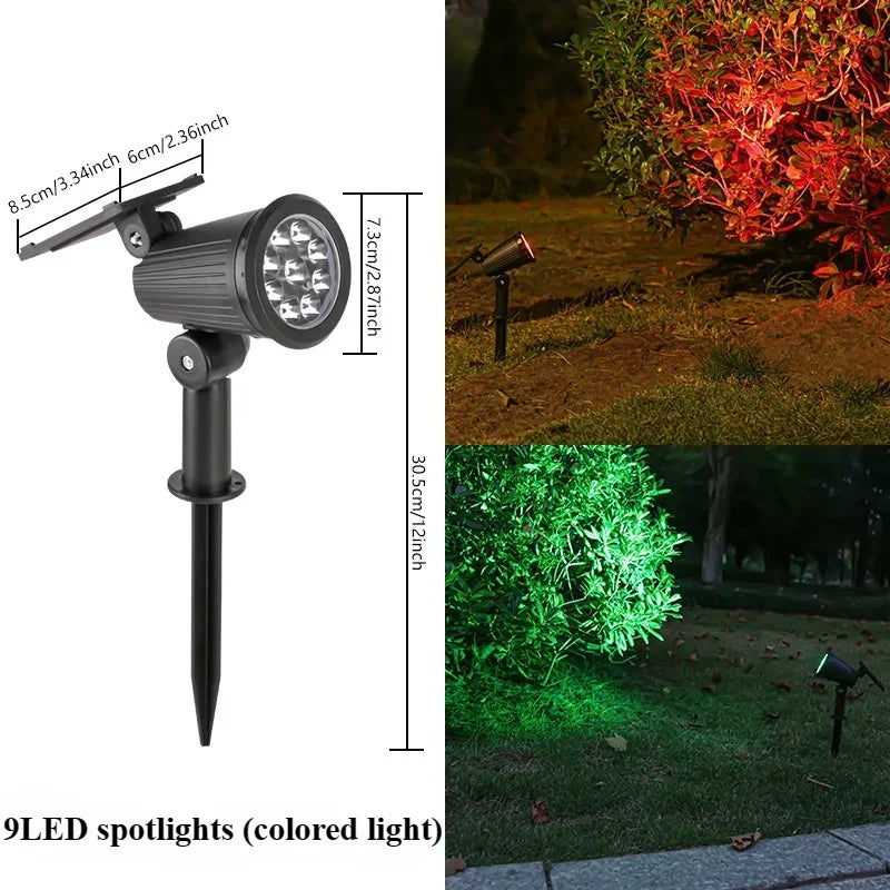 Outdoor 9LED Solar Spotlights Waterproof, Adjustable Brightness Yard Light, Garden Patio Driveway Decor Lamp