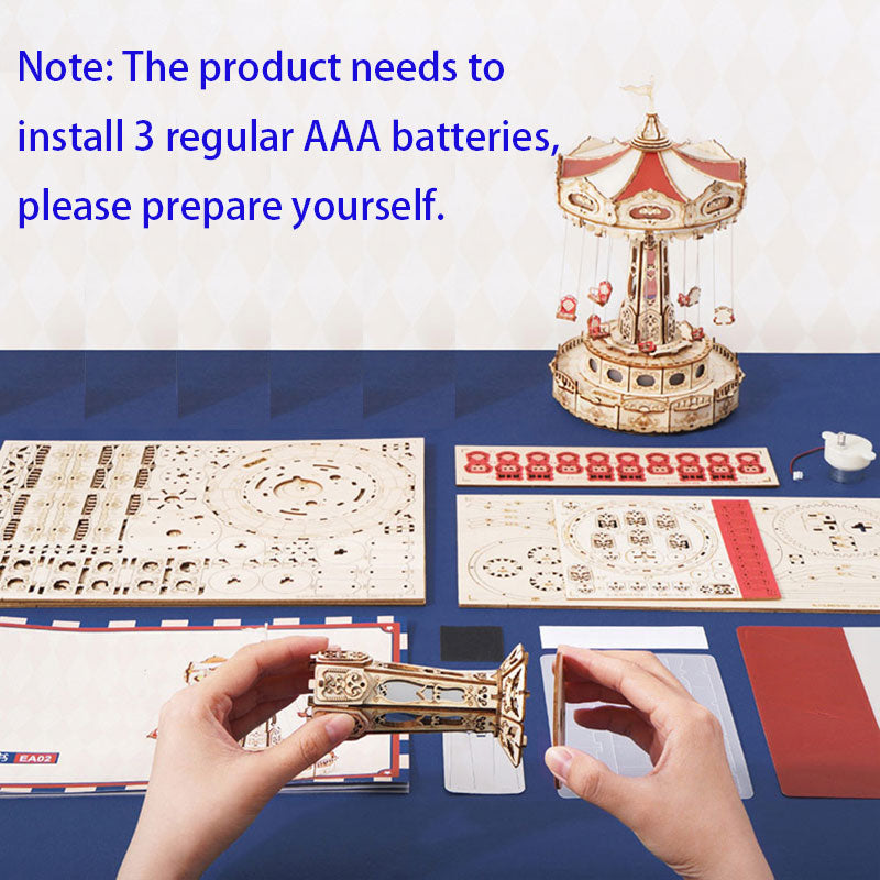 Robotime ROKR Swing Ride, Childrens 3D Wooden Puzzle Magic Amusement Park Music Box with Lights & Sound, Easy Assemble