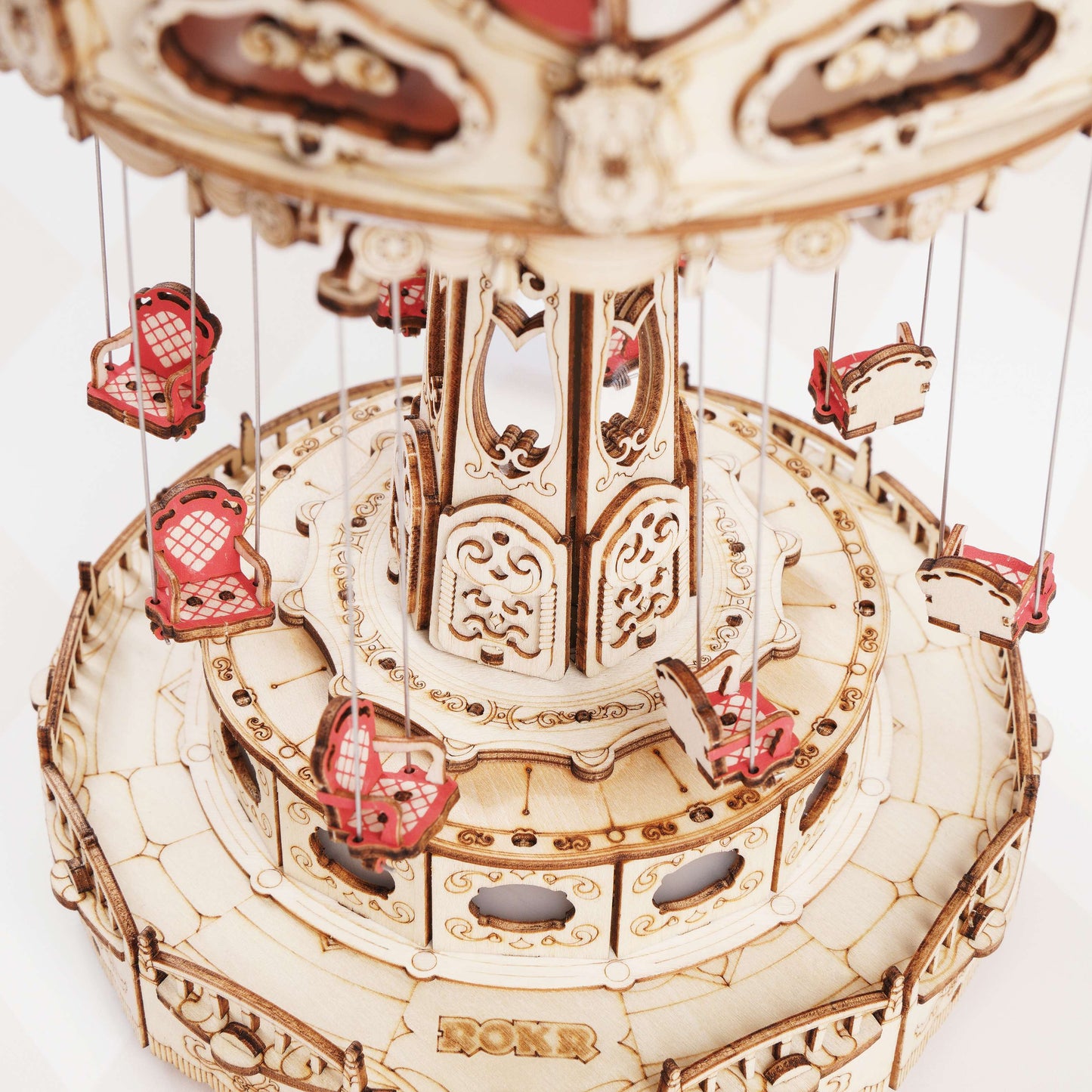 Robotime ROKR Swing Ride, Childrens 3D Wooden Puzzle Magic Amusement Park Music Box with Lights & Sound, Easy Assemble