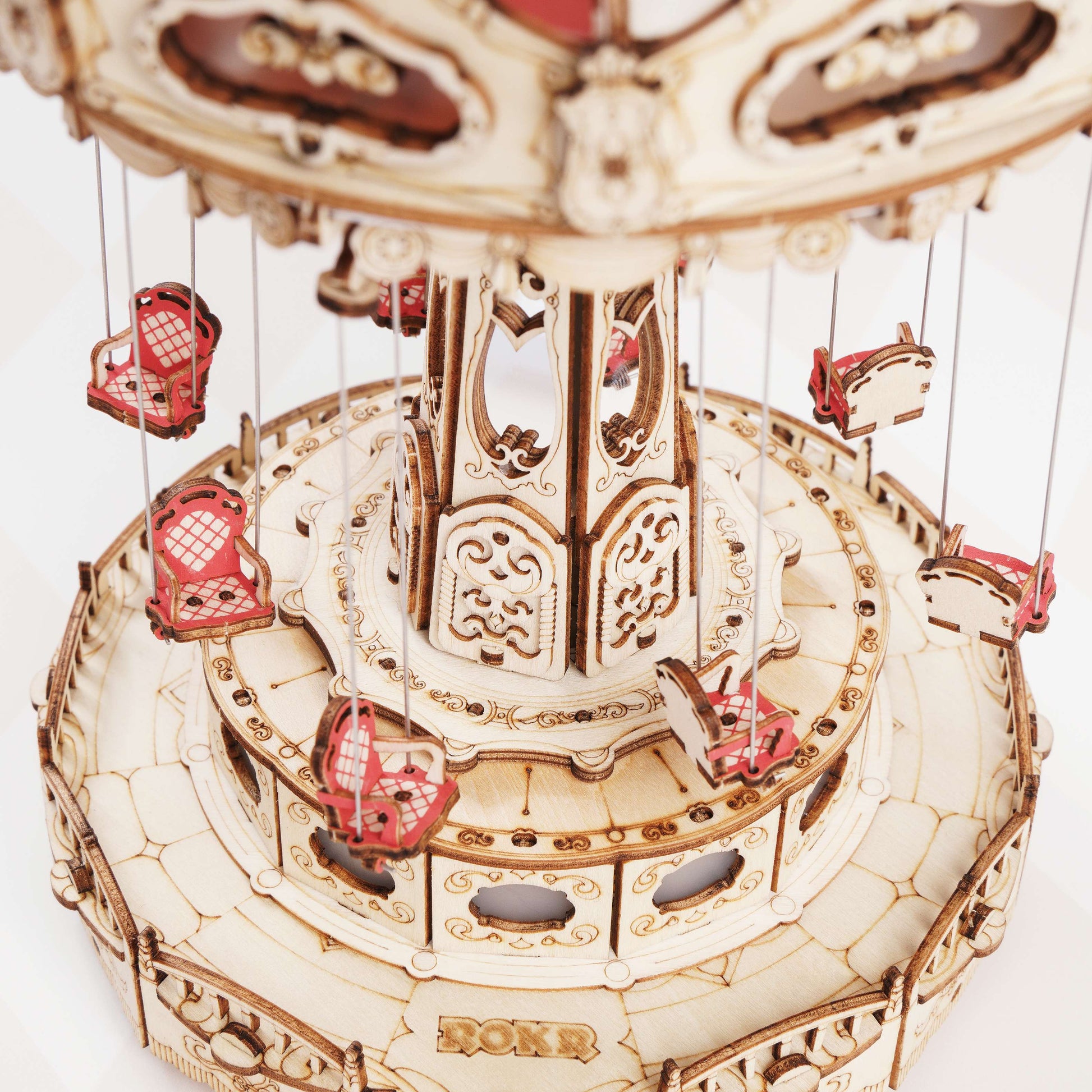 Robotime ROKR Swing Ride, Childrens 3D Wooden Puzzle Magic Amusement Park Music Box with Lights & Sound, Easy Assemble