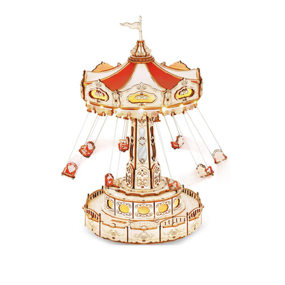 Robotime ROKR Swing Ride, Childrens 3D Wooden Puzzle Magic Amusement Park Music Box with Lights & Sound, Easy Assemble