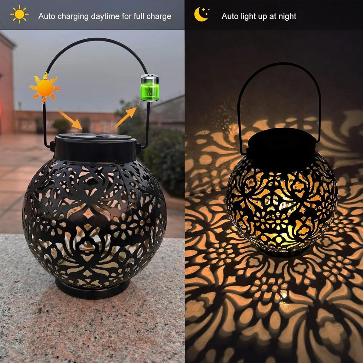 Outdoor Waterproof Solar Light Iron Art Hanging Light, LED Plug Garden Lamp, Patio Pathway Landscape Decoration