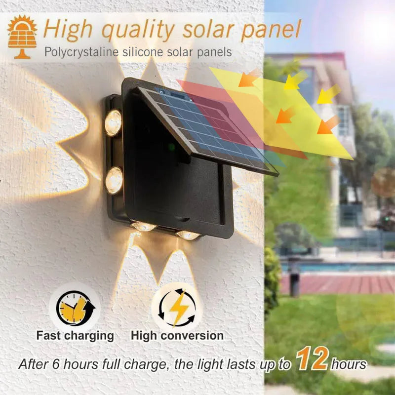 Waterproof Solar Outdoor Light 8LED Wall Lamp, Solar Garden Porch Light, Home Decoration for Deck Yard Garage