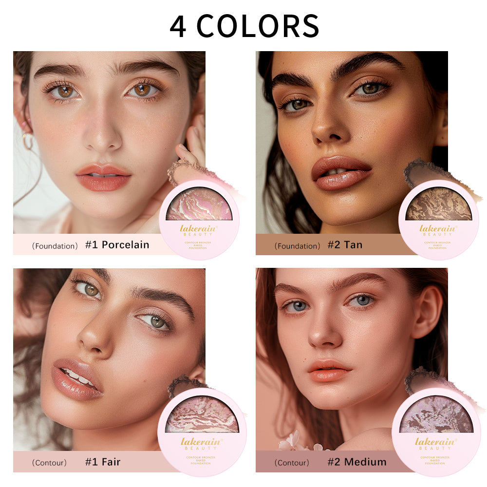 Baked Powder Foundation Oil Control Setting Makeup Pressed Powder Cake Bronzer Glow Face Contouring 3