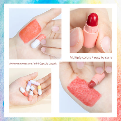 Mini Cute Capsule Lipstick Set with Lip Balm, Moisturizing Waterproof Lipstick, Non Stick Cup, Carry Pill Lipstick Gift