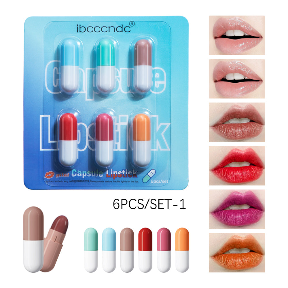 Mini Cute Capsule Lipstick Set with Lip Balm, Moisturizing Waterproof Lipstick, Non Stick Cup, Carry Pill Lipstick Gift